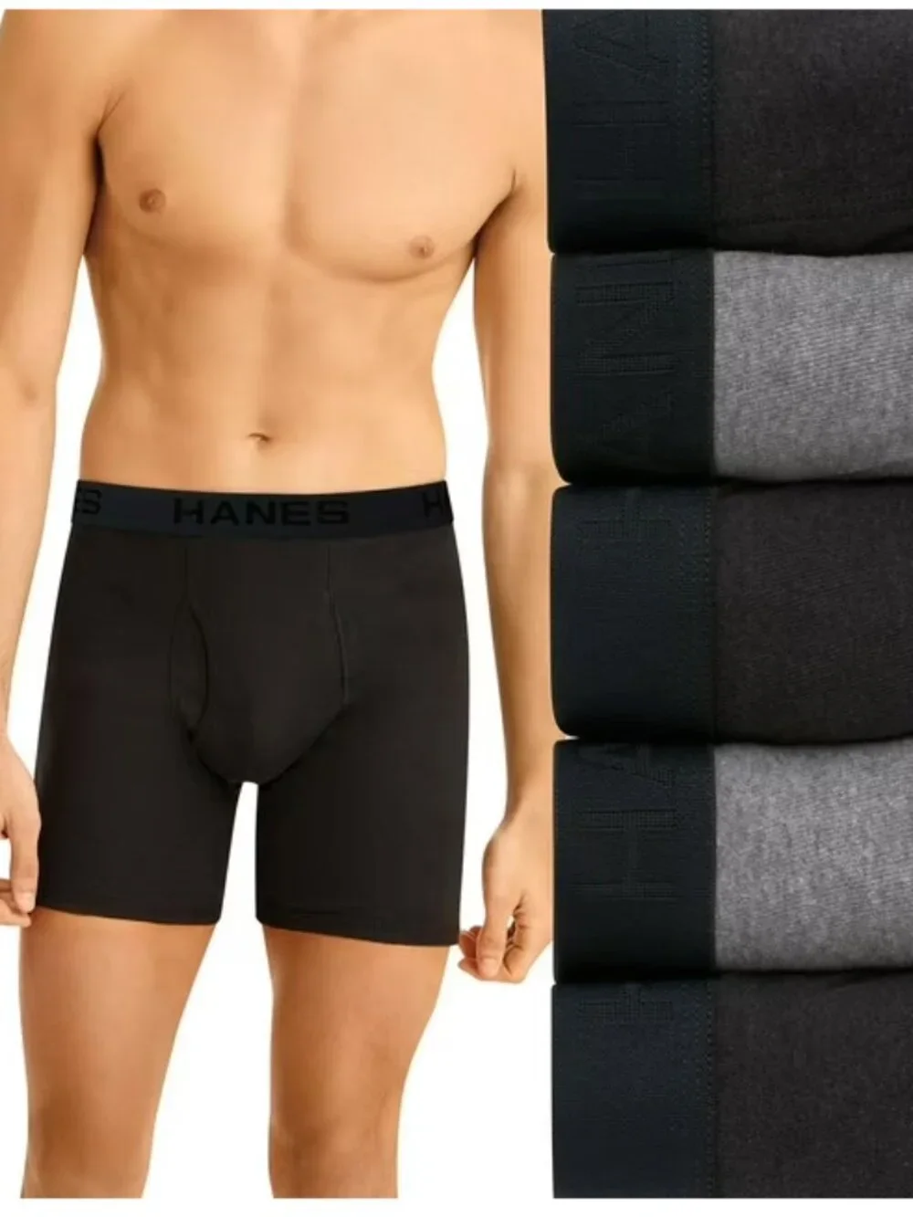 NWT Hanes Best Men's 5-Pack Boxer Briefs Black/Gray Tagless Comfort Flex Waist